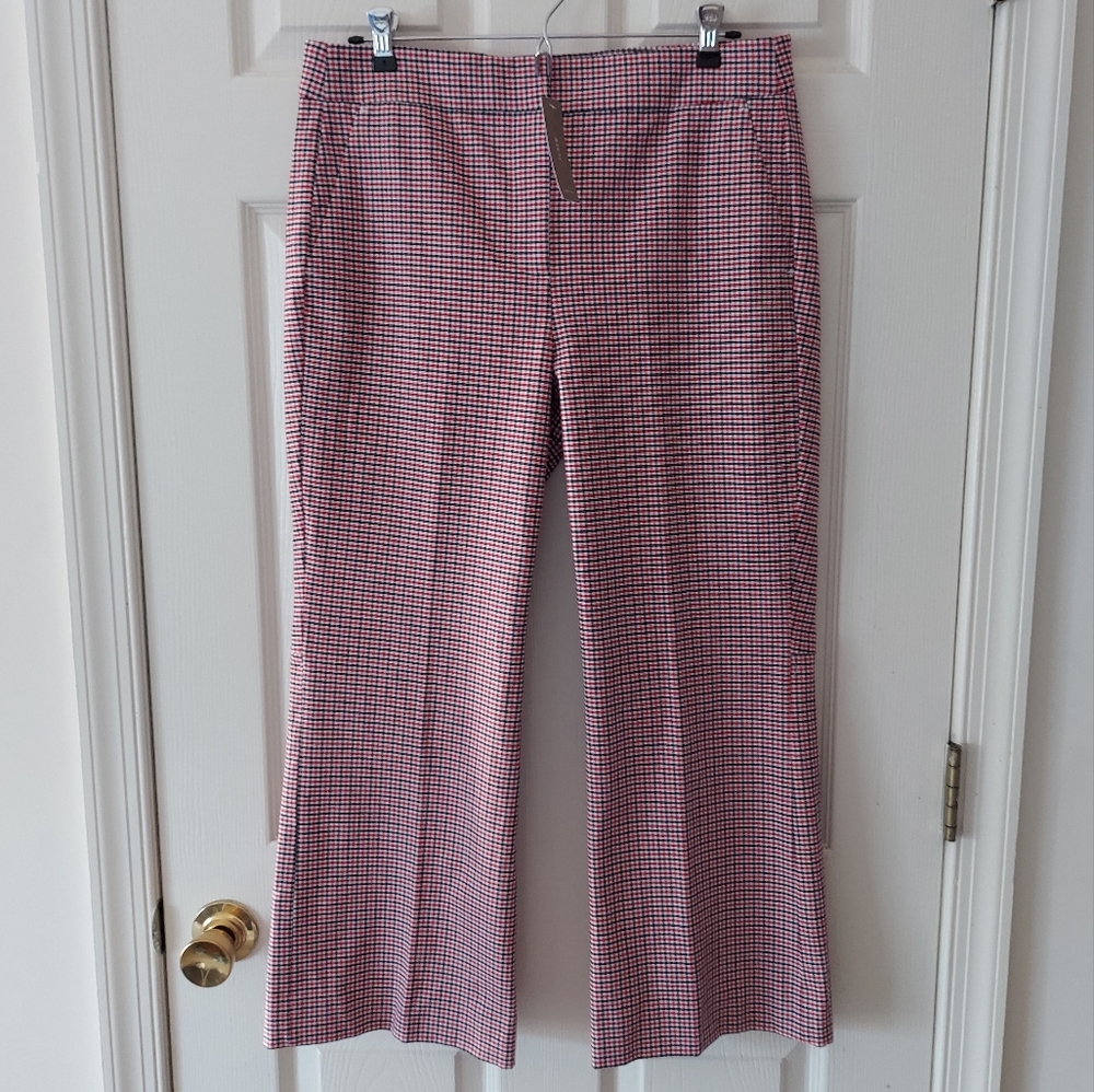 NWOT J. Crew Red and White Checkered Cropped Pants.